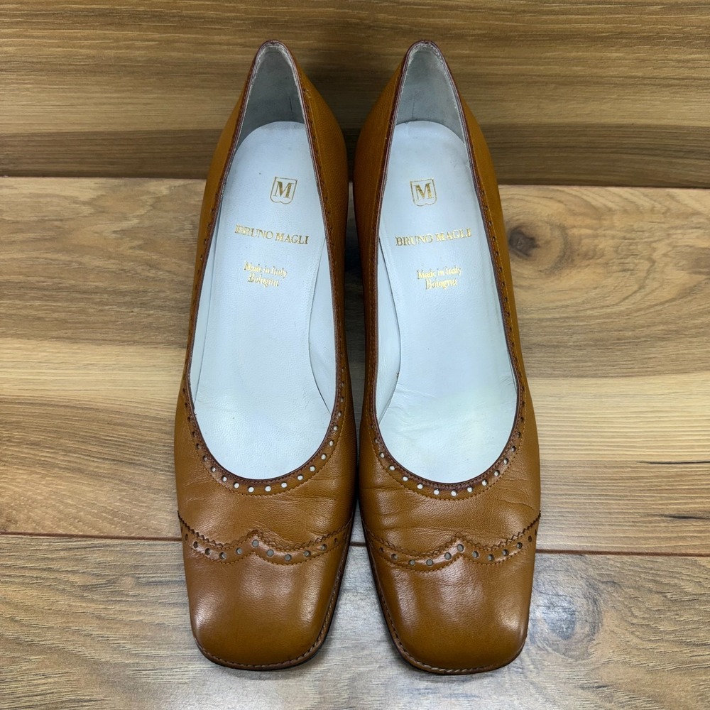 Bruno Magli Tan Leather Low Heel Pumps